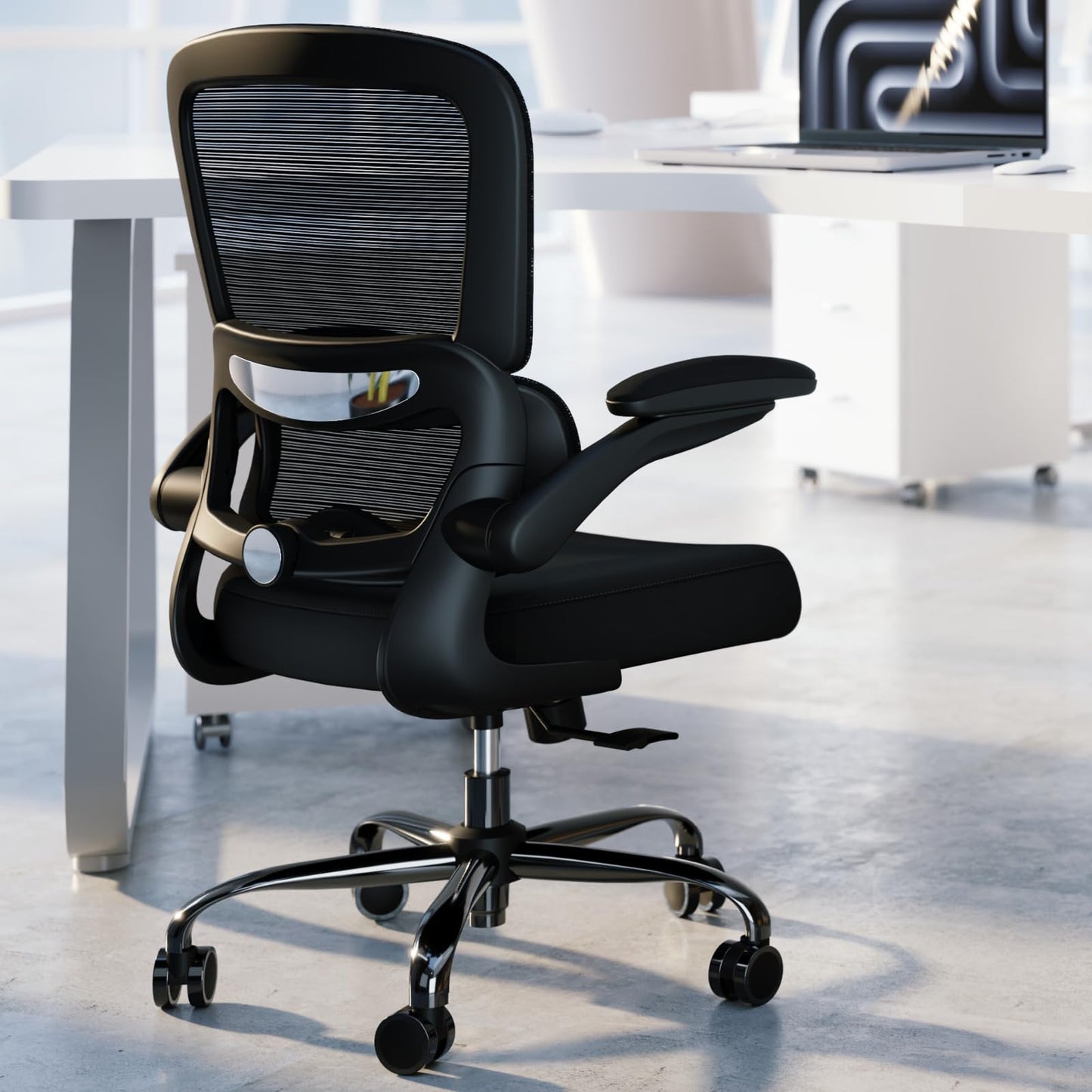 White Ergonomic Office Chair – Mesh Desk Chair with Adjustable Lumbar Support, Comfortable Executive