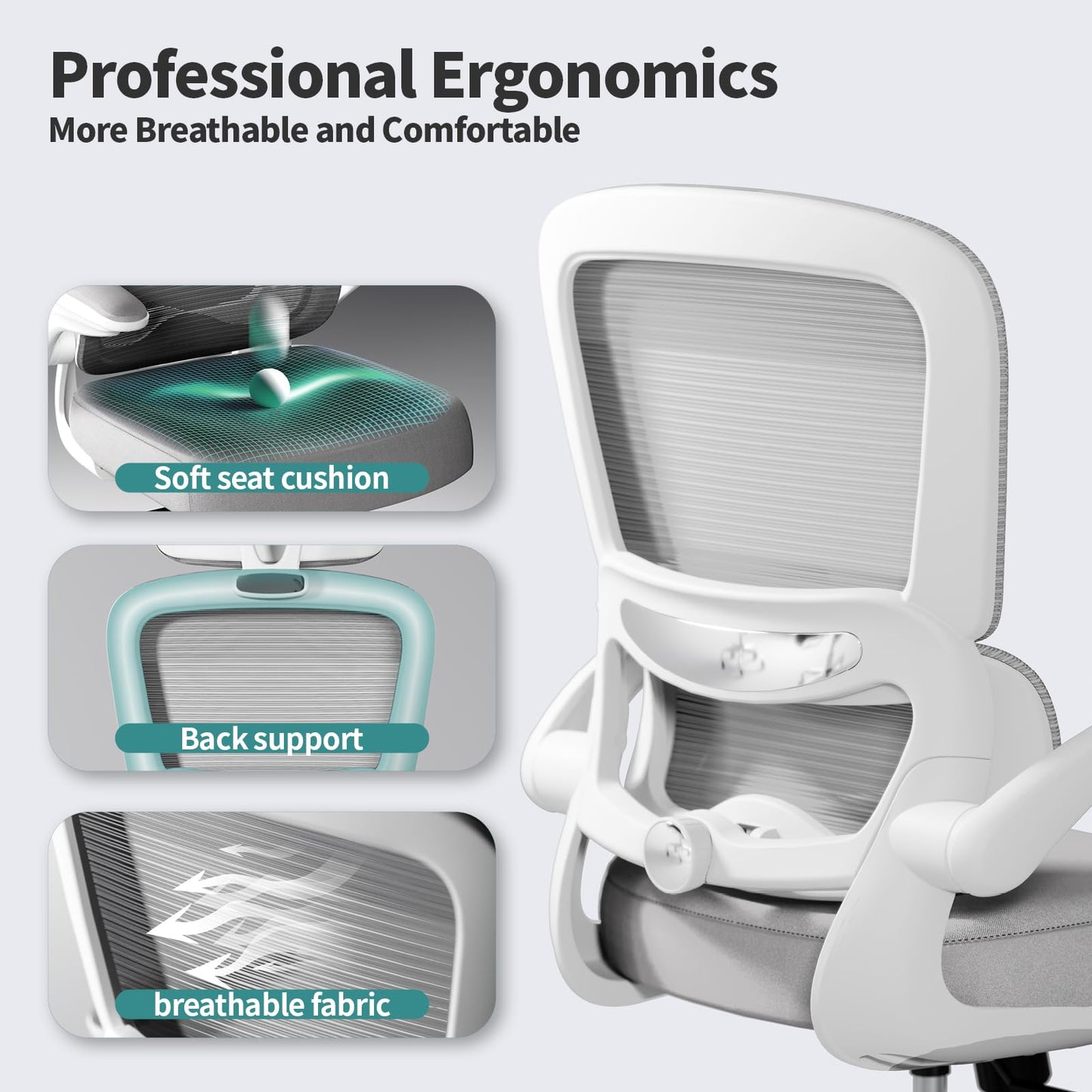 White Ergonomic Office Chair – Mesh Desk Chair with Adjustable Lumbar Support, Comfortable Executive