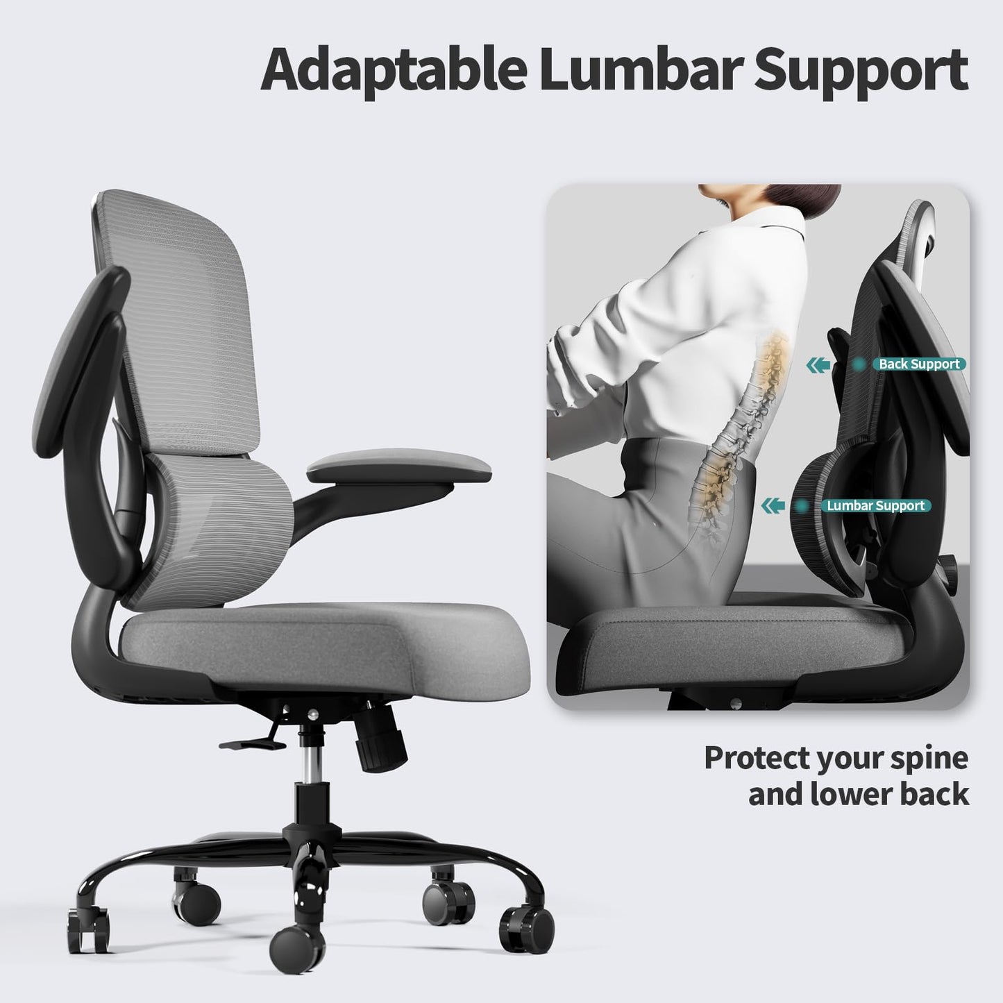 White Ergonomic Office Chair – Mesh Desk Chair with Adjustable Lumbar Support, Comfortable Executive