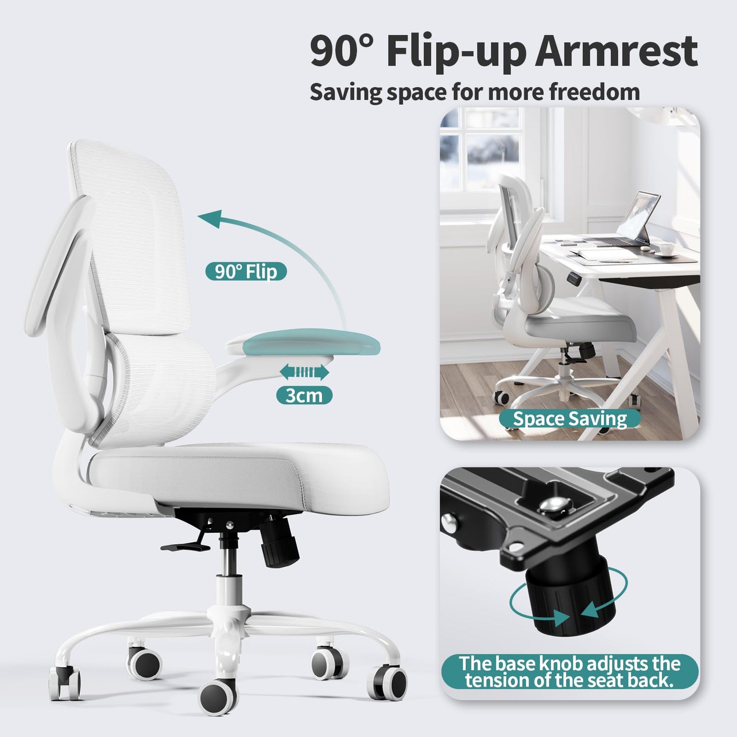 White Ergonomic Office Chair – Mesh Desk Chair with Adjustable Lumbar Support, Comfortable Executive