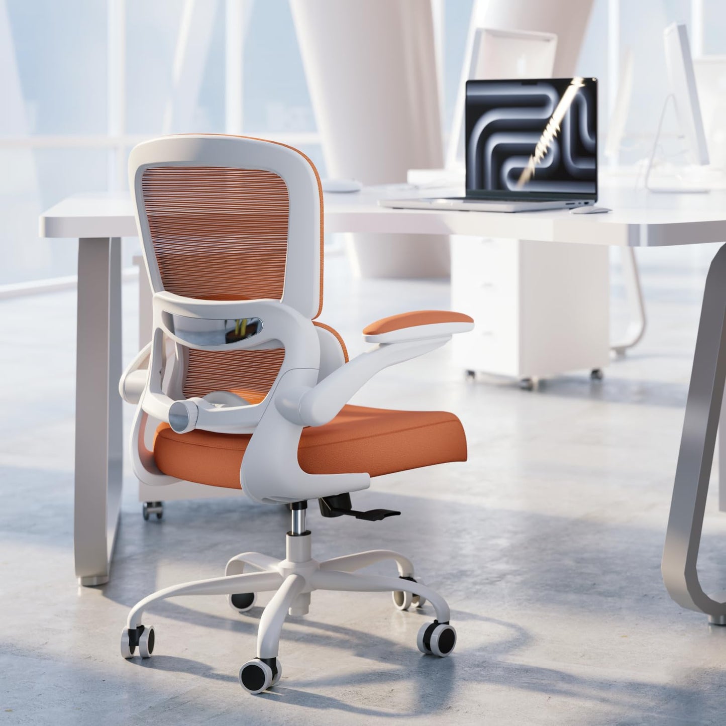 White Ergonomic Office Chair – Mesh Desk Chair with Adjustable Lumbar Support, Comfortable Executive