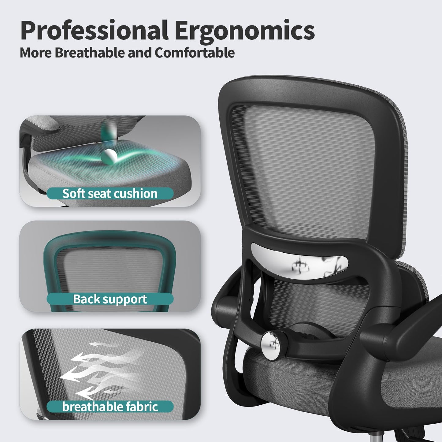 White Ergonomic Office Chair – Mesh Desk Chair with Adjustable Lumbar Support, Comfortable Executive