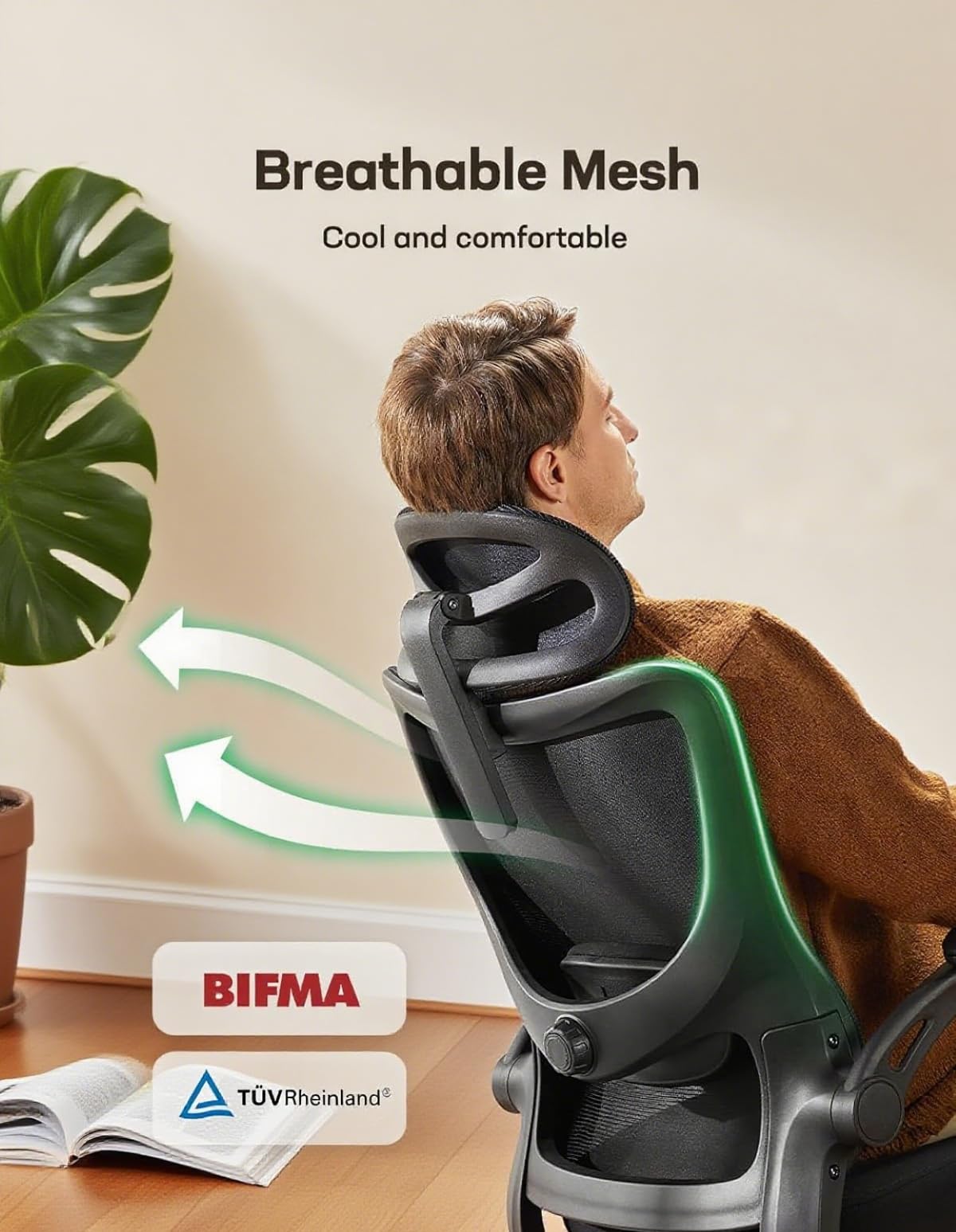 Ergonomic Office Chair with Mesh Back, Adjustable Lumbar Support, 3D Armrests & Headrest,