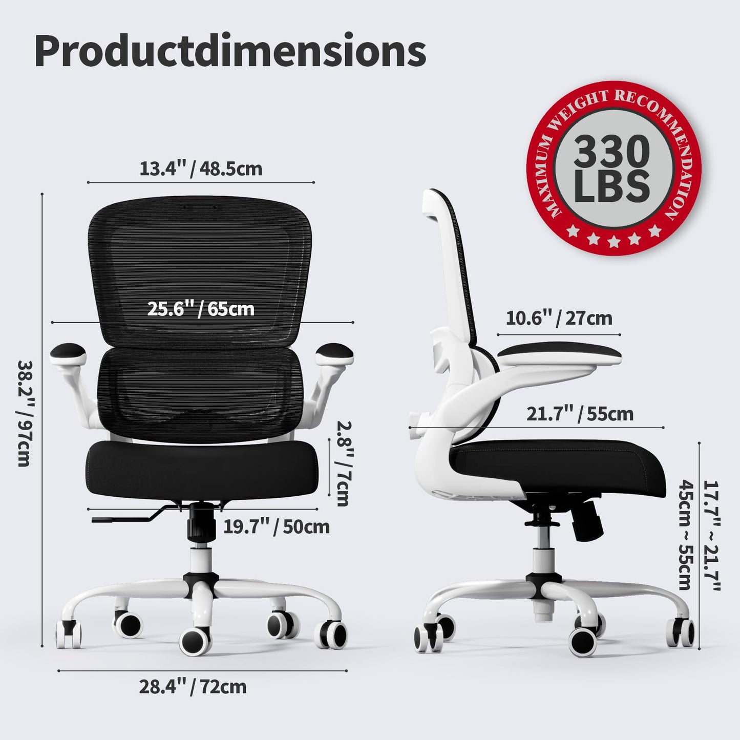 White Ergonomic Office Chair – Mesh Desk Chair with Adjustable Lumbar Support, Comfortable Executive