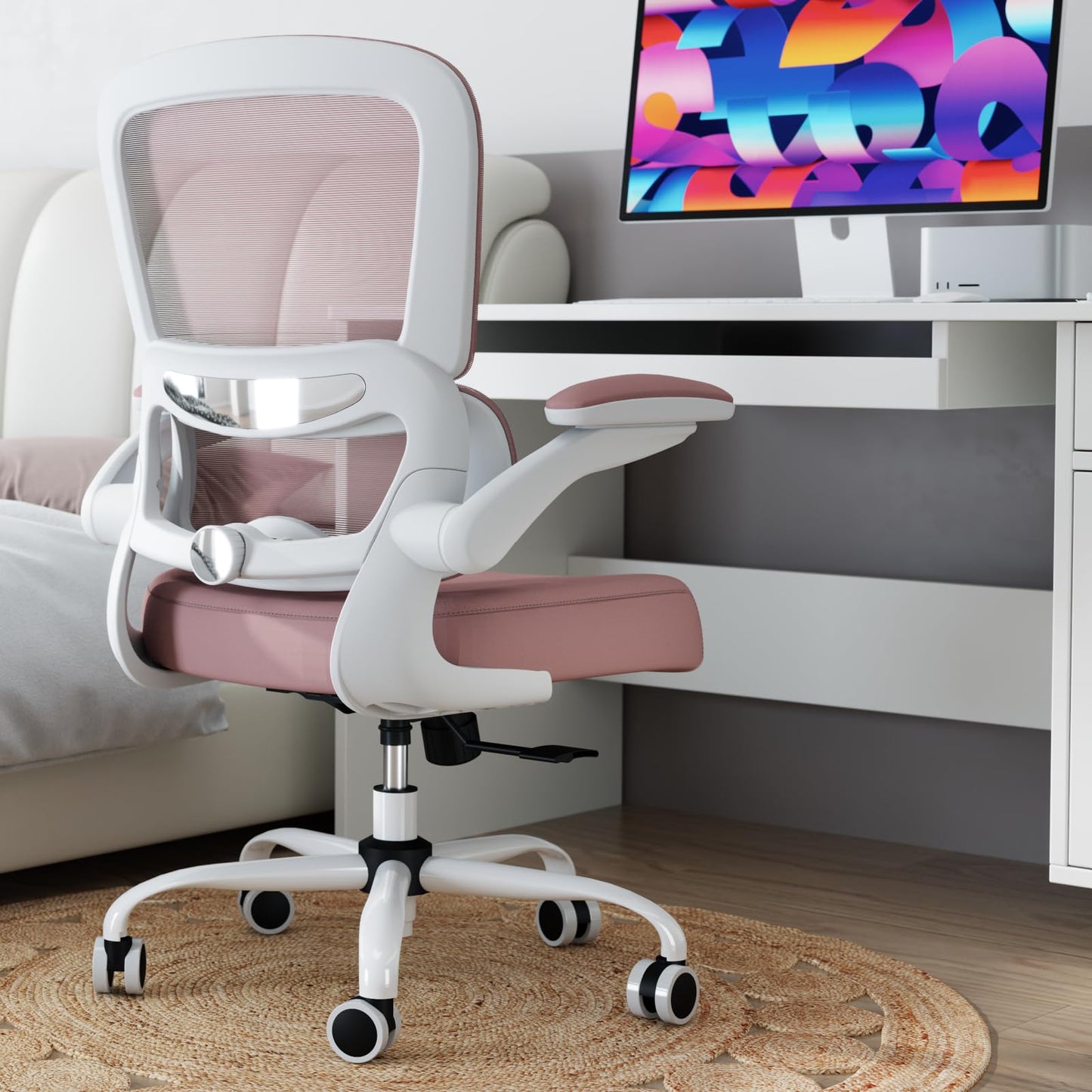 White Ergonomic Office Chair – Mesh Desk Chair with Adjustable Lumbar Support, Comfortable Executive