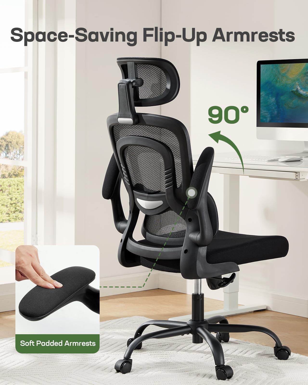 Ergonomic Office Chair with Mesh Back, Adjustable Lumbar Support, 3D Armrests & Headrest,