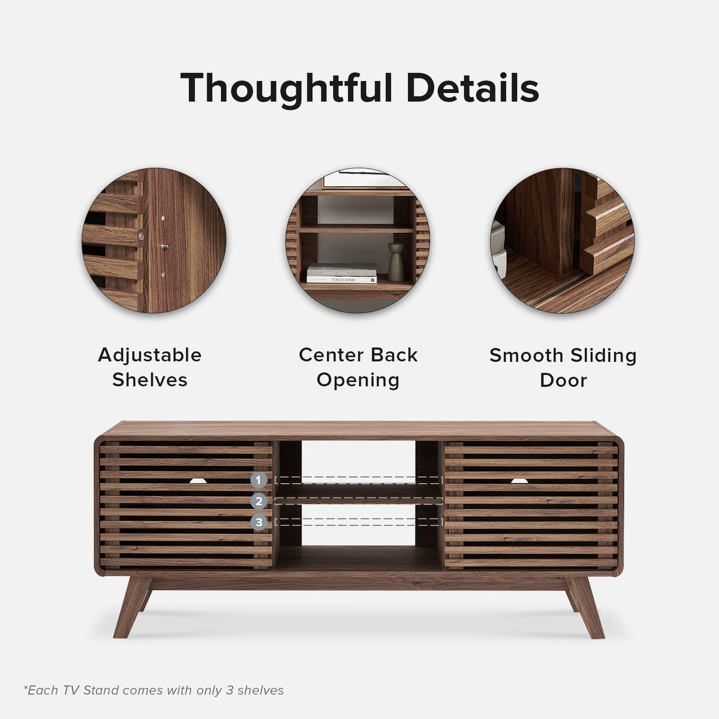 Mid-Century Modern TV Stand – 59" Walnut Entertainment Center for 55–65 Inch TVs,