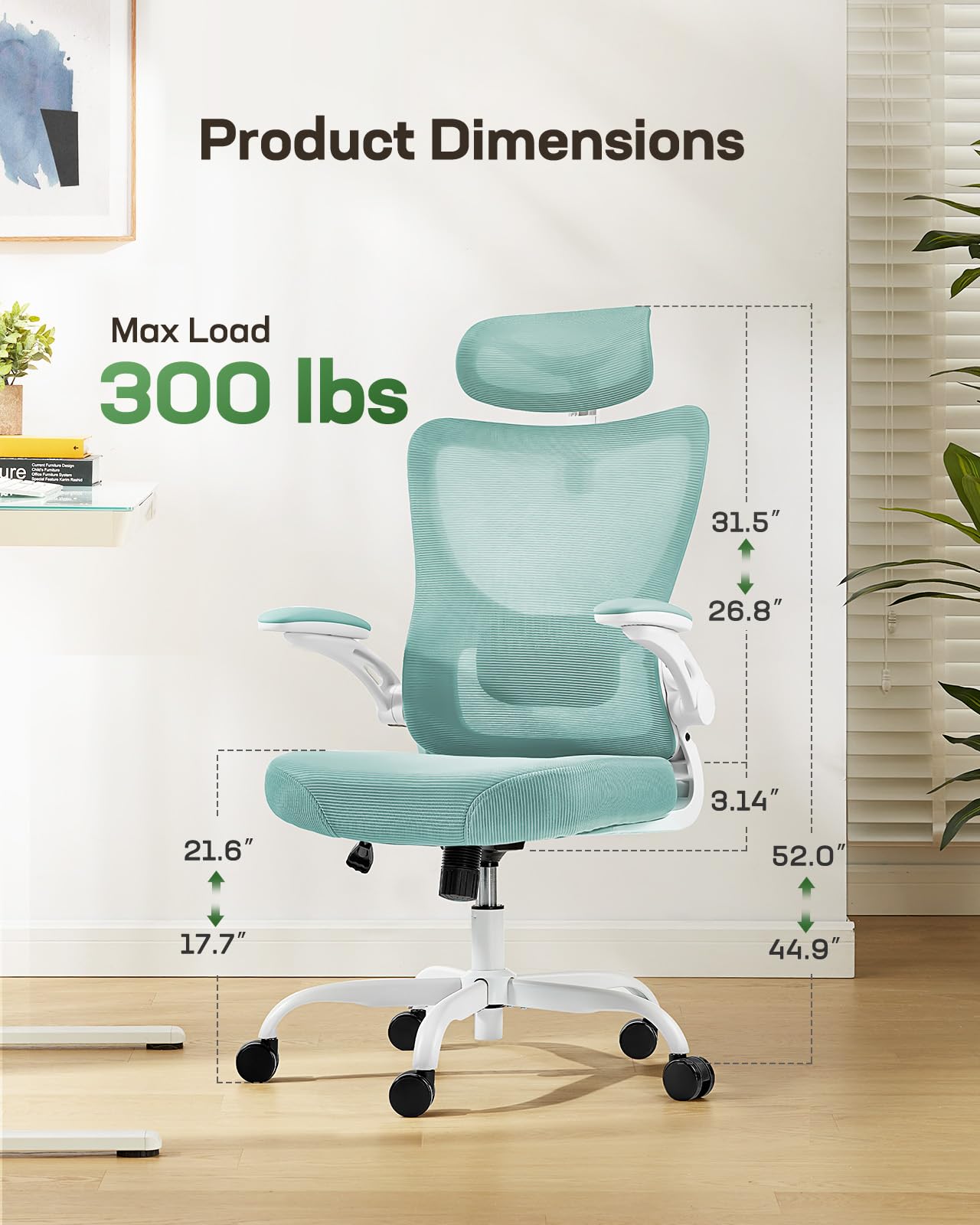 Ergonomic Office Chair with Mesh Back, Adjustable Lumbar Support, 3D Armrests & Headrest,