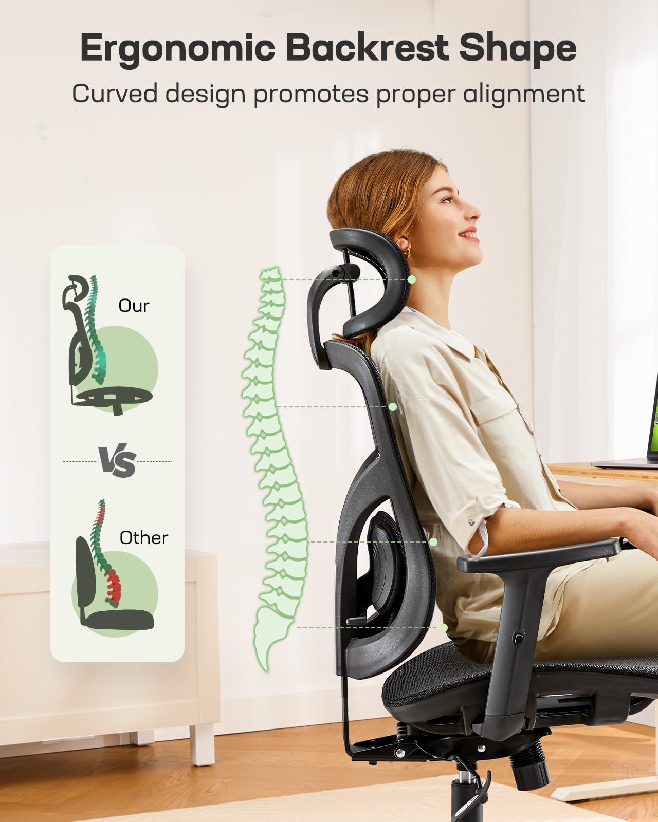 Ergonomic Office Chair with Mesh Back, Adjustable Lumbar Support, 3D Armrests & Headrest,