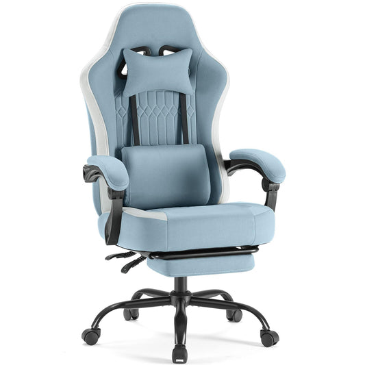 White Pink Gaming Chair with Footrest & Headrest, PU Leather Reclining Office Chair