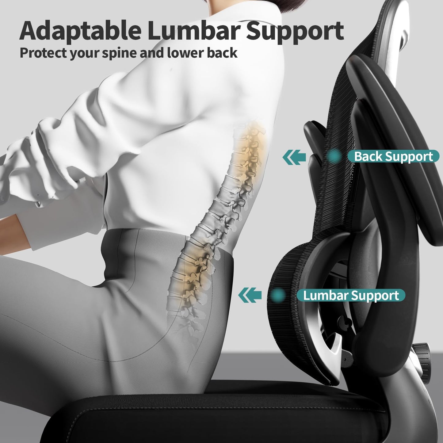White Ergonomic Office Chair – Mesh Desk Chair with Adjustable Lumbar Support, Comfortable Executive