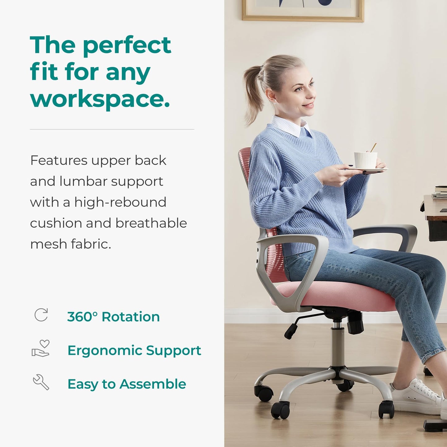 Ergonomic Home Office Chair – Mid-Back Mesh Computer Desk Chair with Lumbar Support