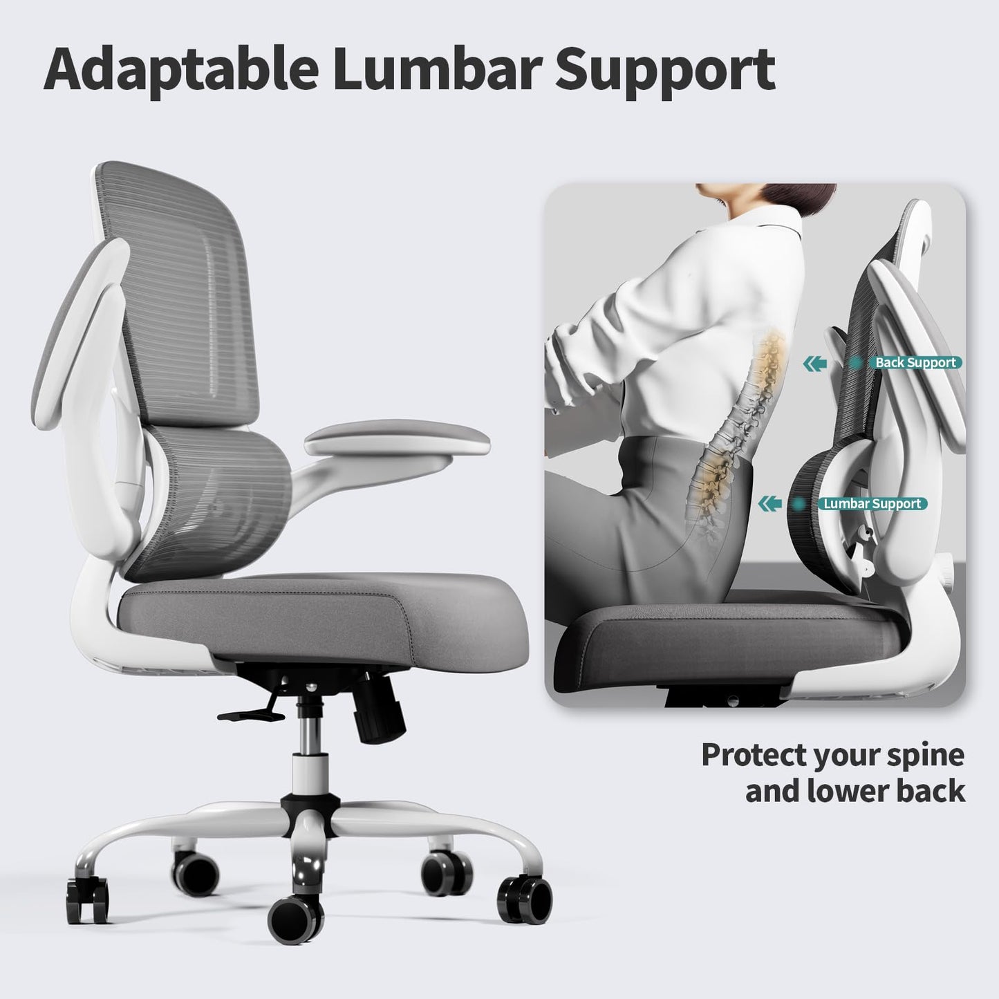 White Ergonomic Office Chair – Mesh Desk Chair with Adjustable Lumbar Support, Comfortable Executive