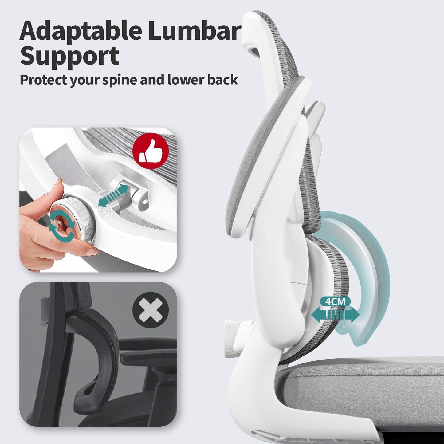 White Ergonomic Office Chair – Mesh Desk Chair with Adjustable Lumbar Support, Comfortable Executive