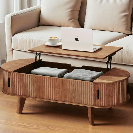 Oval Lift Top Coffee Table with Storage, 47.2" Mid Century Modern Living Room Center Table