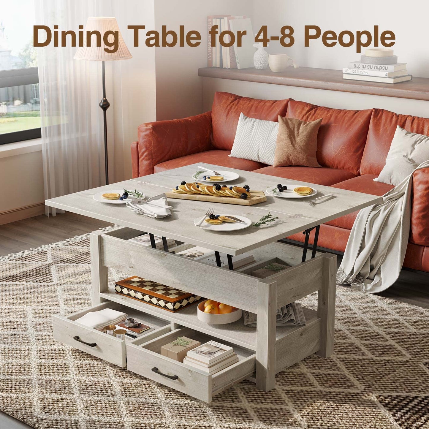 Lift Top Coffee Table – Convertible Espresso Table with Drawers & Hidden Storage,
