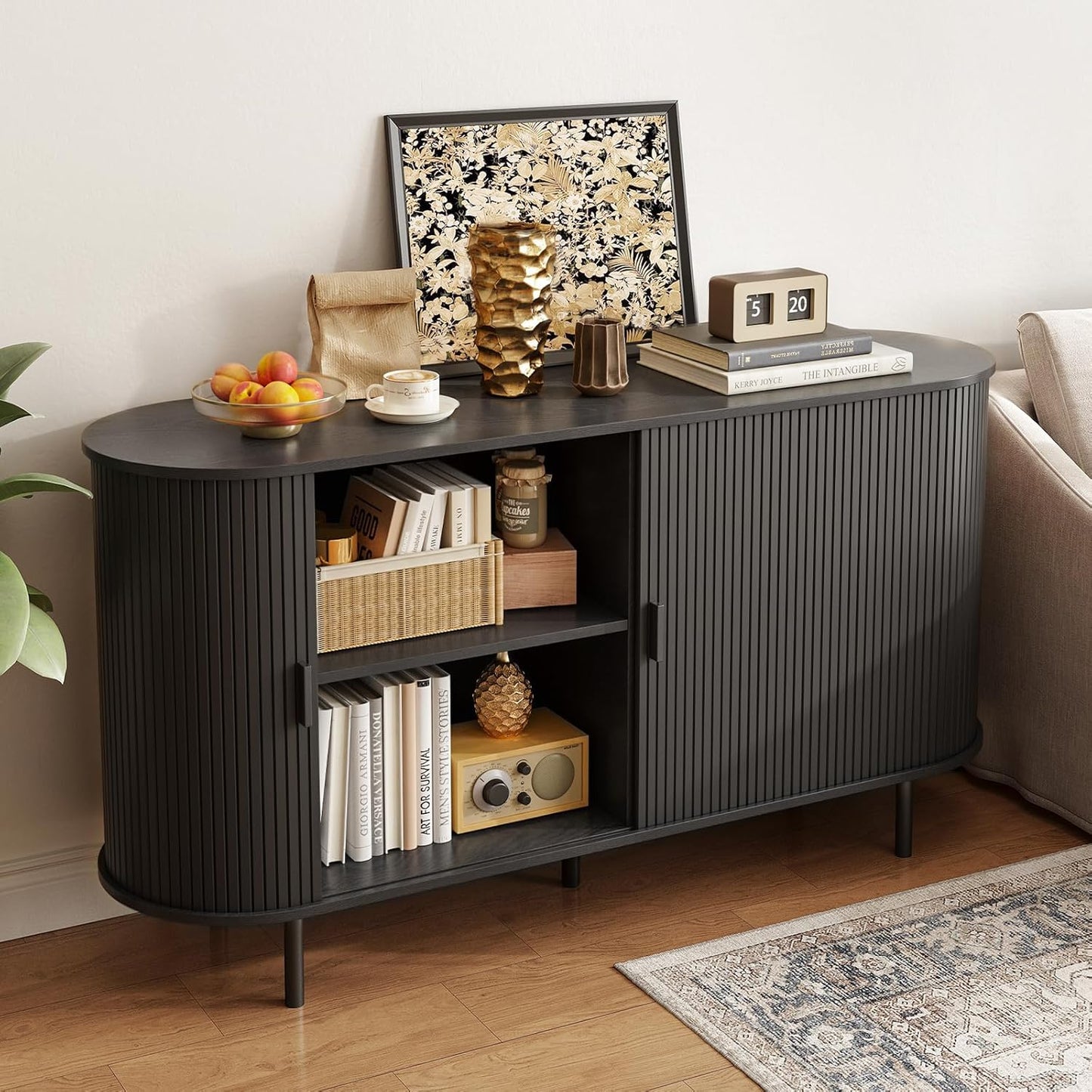 1055" Sideboard Buffet Cabinet with Storage, Storage Cabinet with Sliding Door & Adjustable Shelf