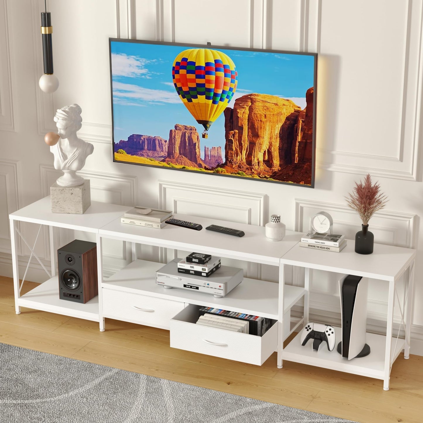 63" Rustic Brown TV Stand for 65–75 Inch TVs – Industrial Entertainment Center with Fabric Drawers