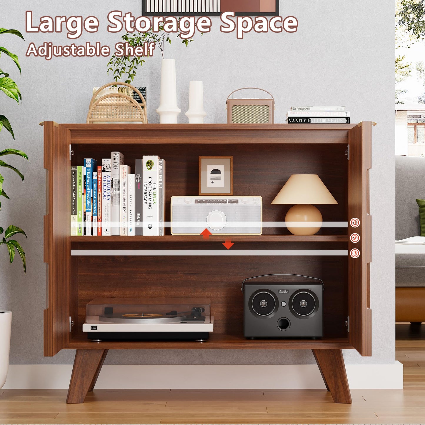 Buffet Cabinet, Fluted Sideboard Storage Cabinet with Adjustable Shelf and Door Handles,