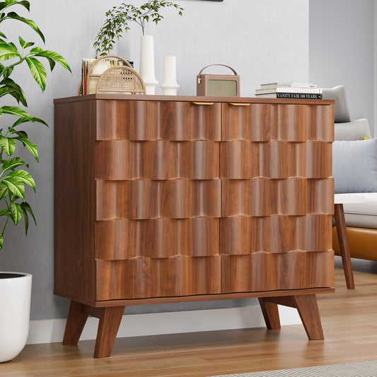 Buffet Cabinet, Fluted Sideboard Storage Cabinet with Adjustable Shelf and Door Handles,