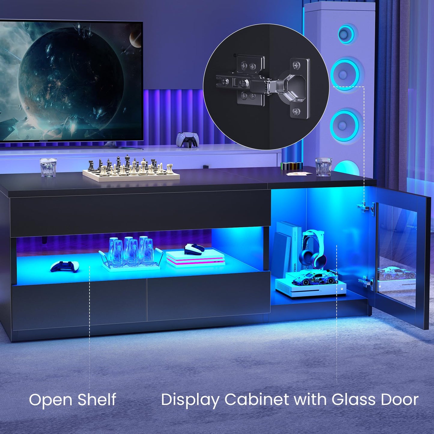 39.4" Lift Top Coffee Table with 2 Drawers, Modern LED Coffee Tables for Living Room