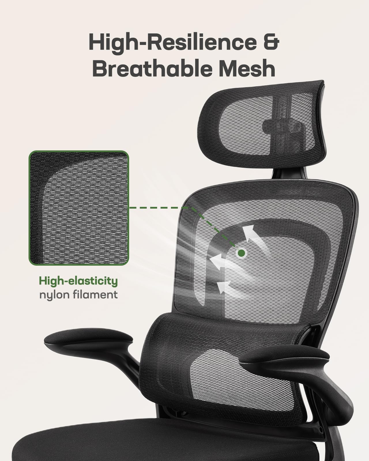 Ergonomic Office Chair with Mesh Back, Adjustable Lumbar Support, 3D Armrests & Headrest,