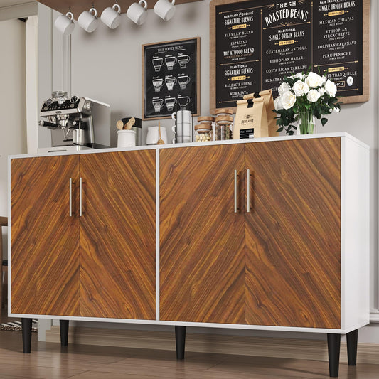 58" Coffee Bar Cabinet with Storage, Buffet Cabinet with 4 Large Doors, Storage Cabinet