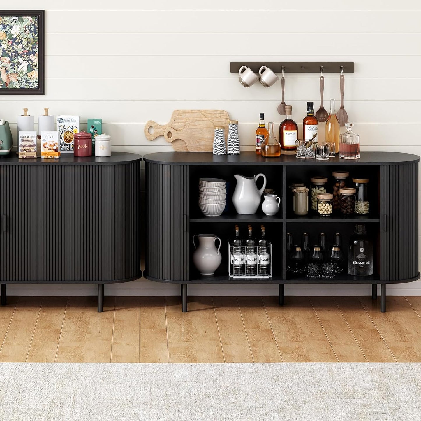 1055" Sideboard Buffet Cabinet with Storage, Storage Cabinet with Sliding Door & Adjustable Shelf