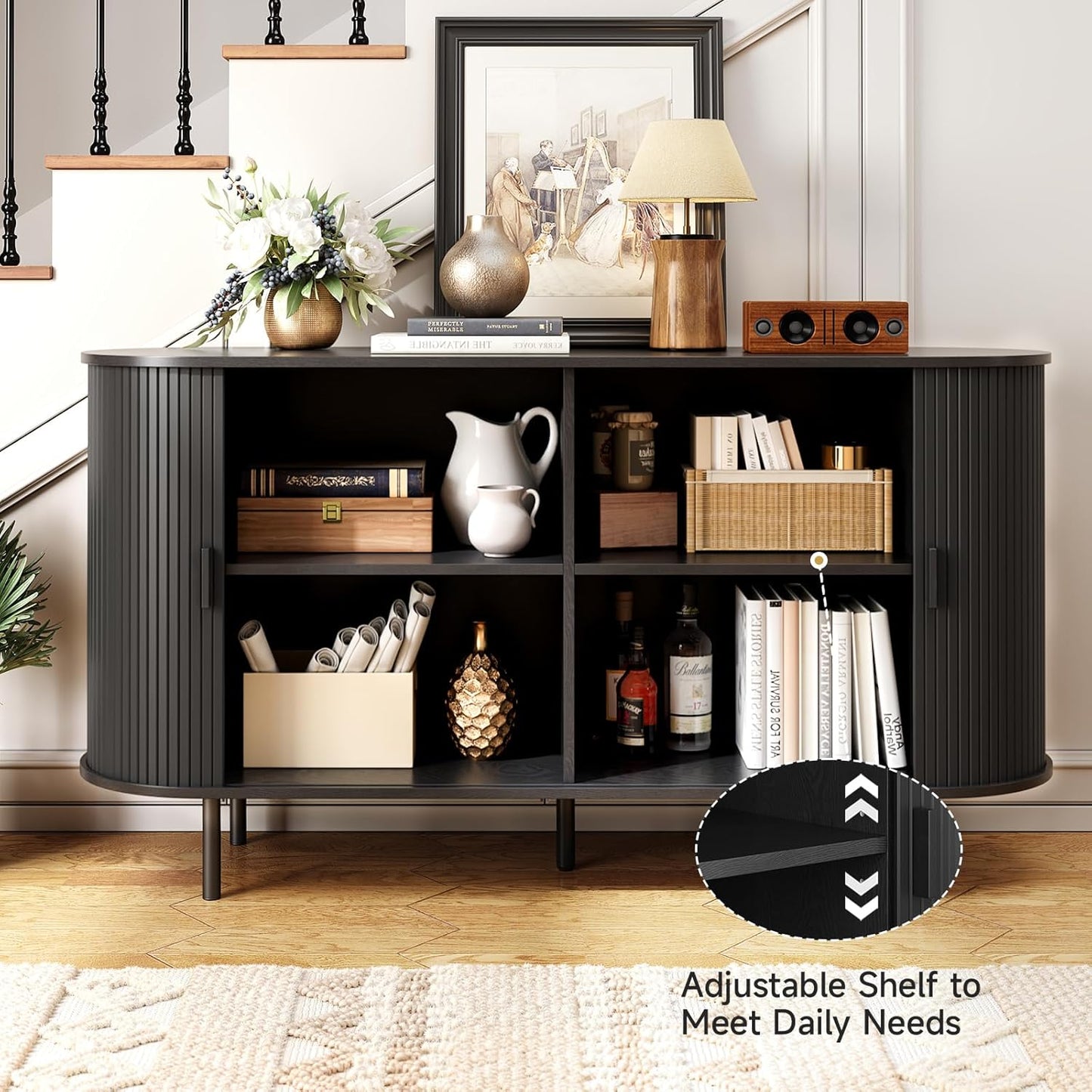1055" Sideboard Buffet Cabinet with Storage, Storage Cabinet with Sliding Door & Adjustable Shelf