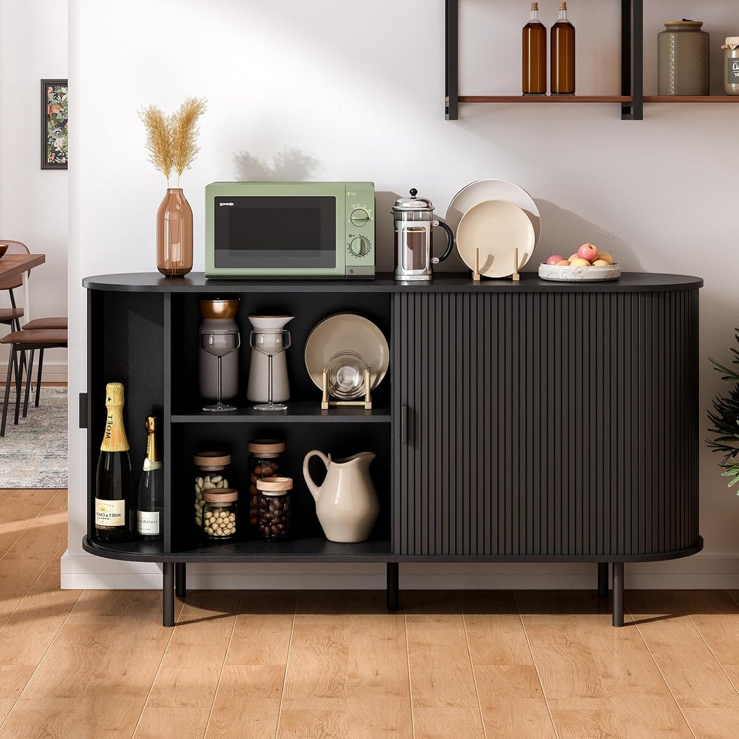 1055" Sideboard Buffet Cabinet with Storage, Storage Cabinet with Sliding Door & Adjustable Shelf