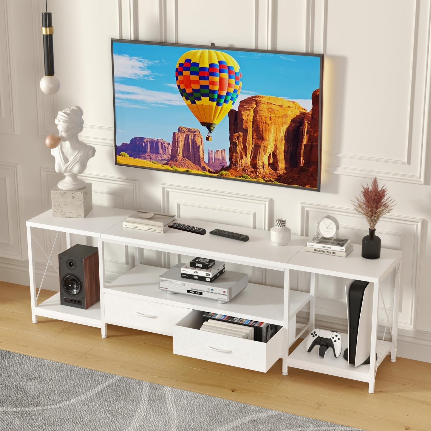 63" Rustic Brown TV Stand for 65–75 Inch TVs – Industrial Entertainment Center with Fabric Drawers