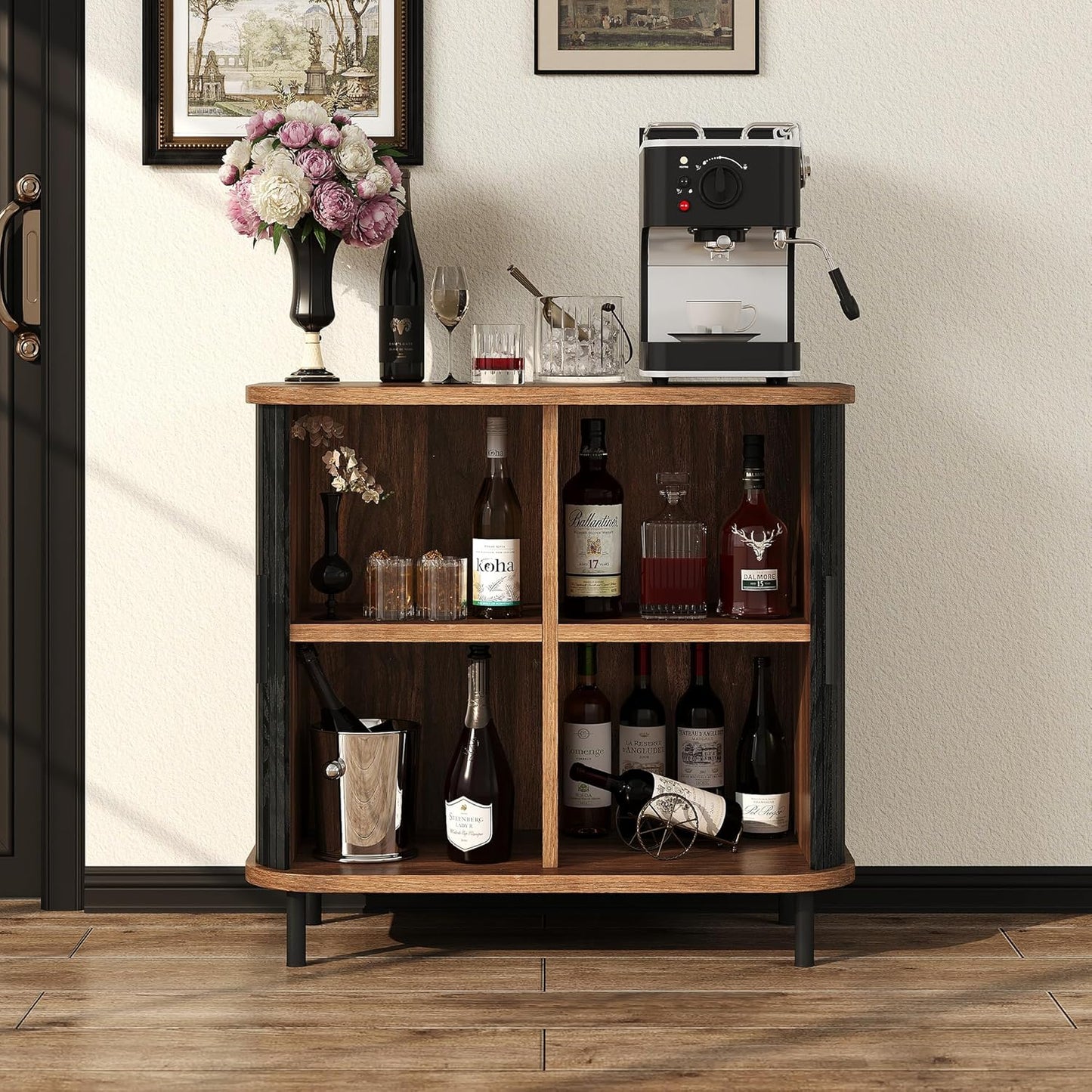 Fluted Sideboard Buffet Cabinet, 31''W Storage Cabinet with Sliding Door