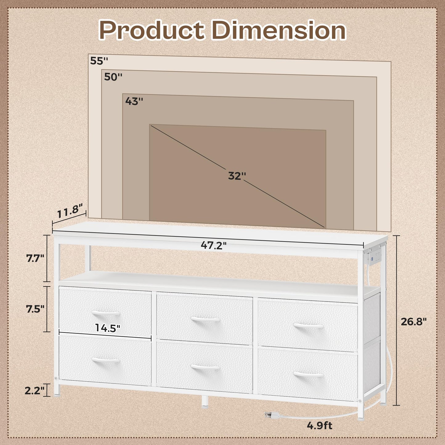 63" Black LED TV Stand with Power Outlets – Long Dresser Entertainment Center