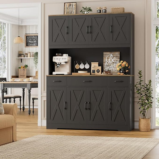 71" Tall Kitchen Pantry Storage Cabinet with Charging Station,