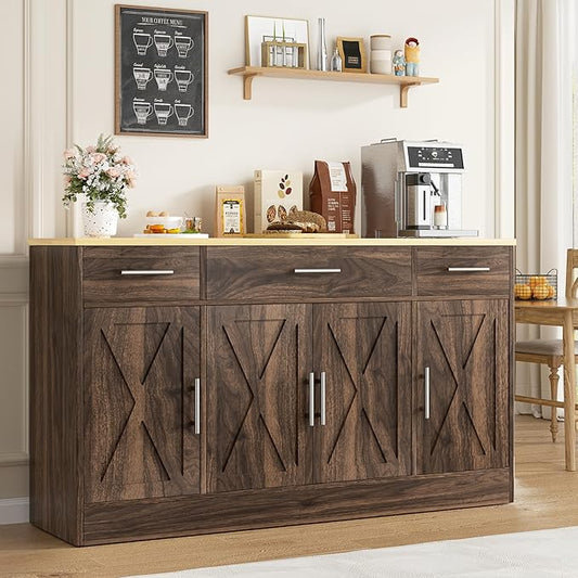 Buffet Cabinet with Drawers, 53” Large Sideboard Buffet Kitchen Storage Cabinet,