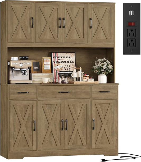 71" Tall Kitchen Pantry Storage Cabinet with Charging Station,