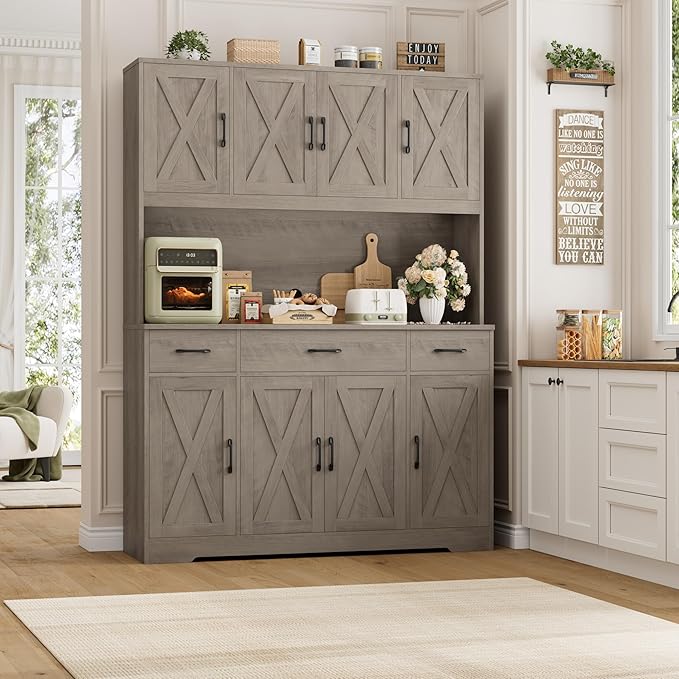 71" Tall Kitchen Pantry Storage Cabinet with Charging Station,