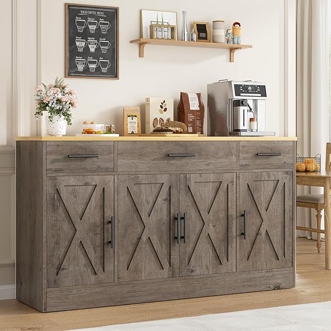 Buffet Cabinet with Drawers, 53” Large Sideboard Buffet Kitchen Storage Cabinet,