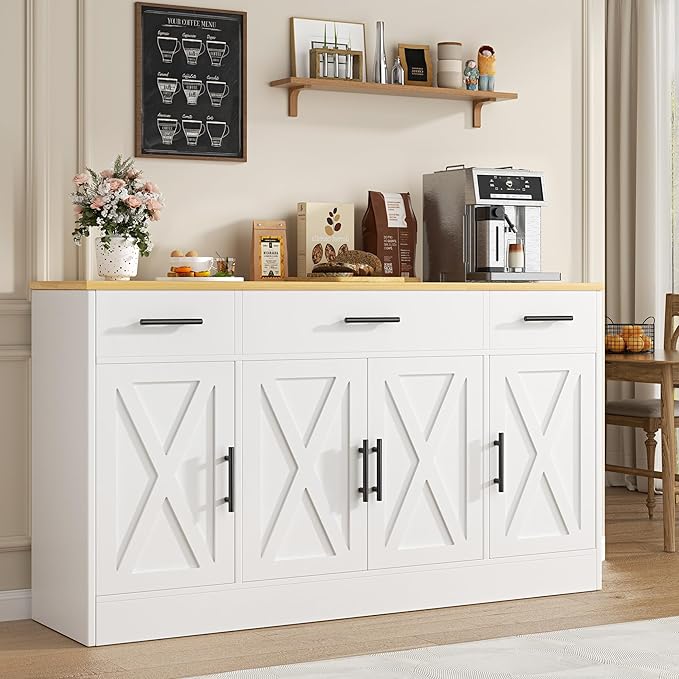 Buffet Cabinet with Drawers, 53” Large Sideboard Buffet Kitchen Storage Cabinet,