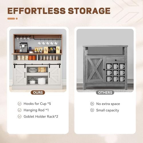 47" Coffee Bar with Goblet Holder & Power Outlet, Buffet Cabinets with Storage,