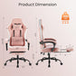 White Pink Gaming Chair with Footrest & Headrest, PU Leather Reclining Office Chair