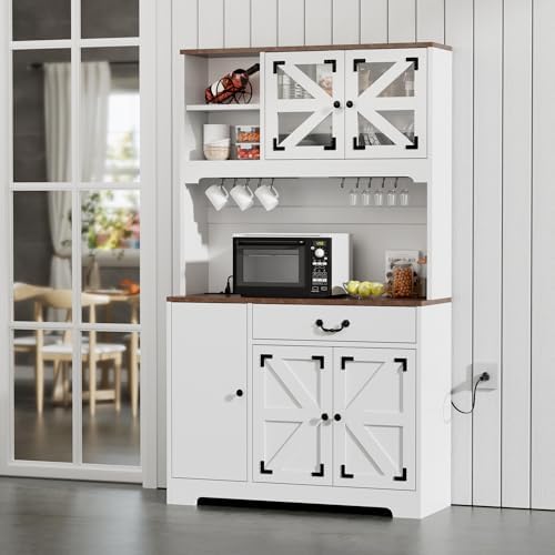 71" Pantry Cabinet, Kitchen Pantry Storage Cabinet with Charging Station, Kitchen Hutch with Countertop,