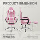 White Pink Gaming Chair with Footrest & Headrest, PU Leather Reclining Office Chair