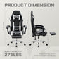 White Pink Gaming Chair with Footrest & Headrest, PU Leather Reclining Office Chair
