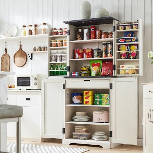 72" Tall Kitchen Pantry, Farmhouse Storage Cabinet with Barn Doors, Organizer, Drawer