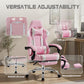 White Pink Gaming Chair with Footrest & Headrest, PU Leather Reclining Office Chair