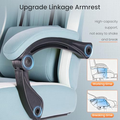 White Pink Gaming Chair with Footrest & Headrest, PU Leather Reclining Office Chair