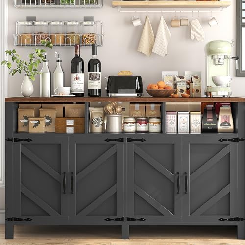 Buffet Sideboard with Storage Farmhouse with 4 Doors, 55'' Large Kitchen Storage