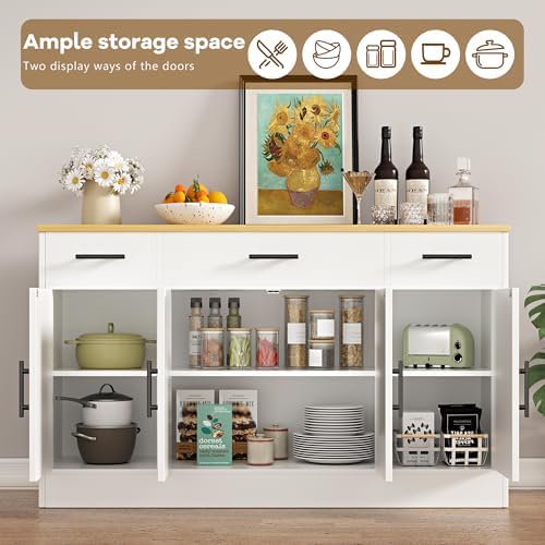 Buffet Cabinet with Drawers, 53” Large Sideboard Buffet Kitchen Storage Cabinet,