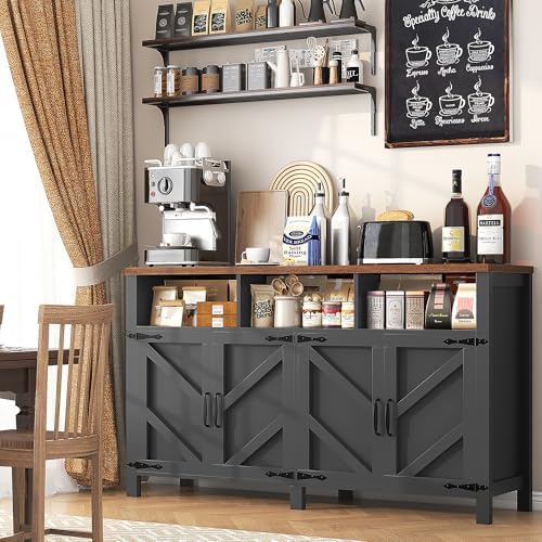 Buffet Sideboard with Storage Farmhouse with 4 Doors, 55'' Large Kitchen Storage